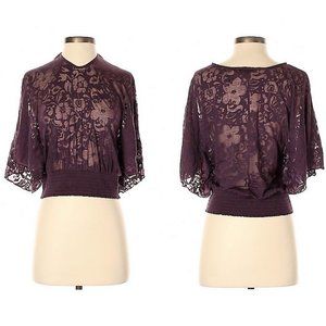 Vintage Banded Hem Semi-Sheer Maroon Blouse XS